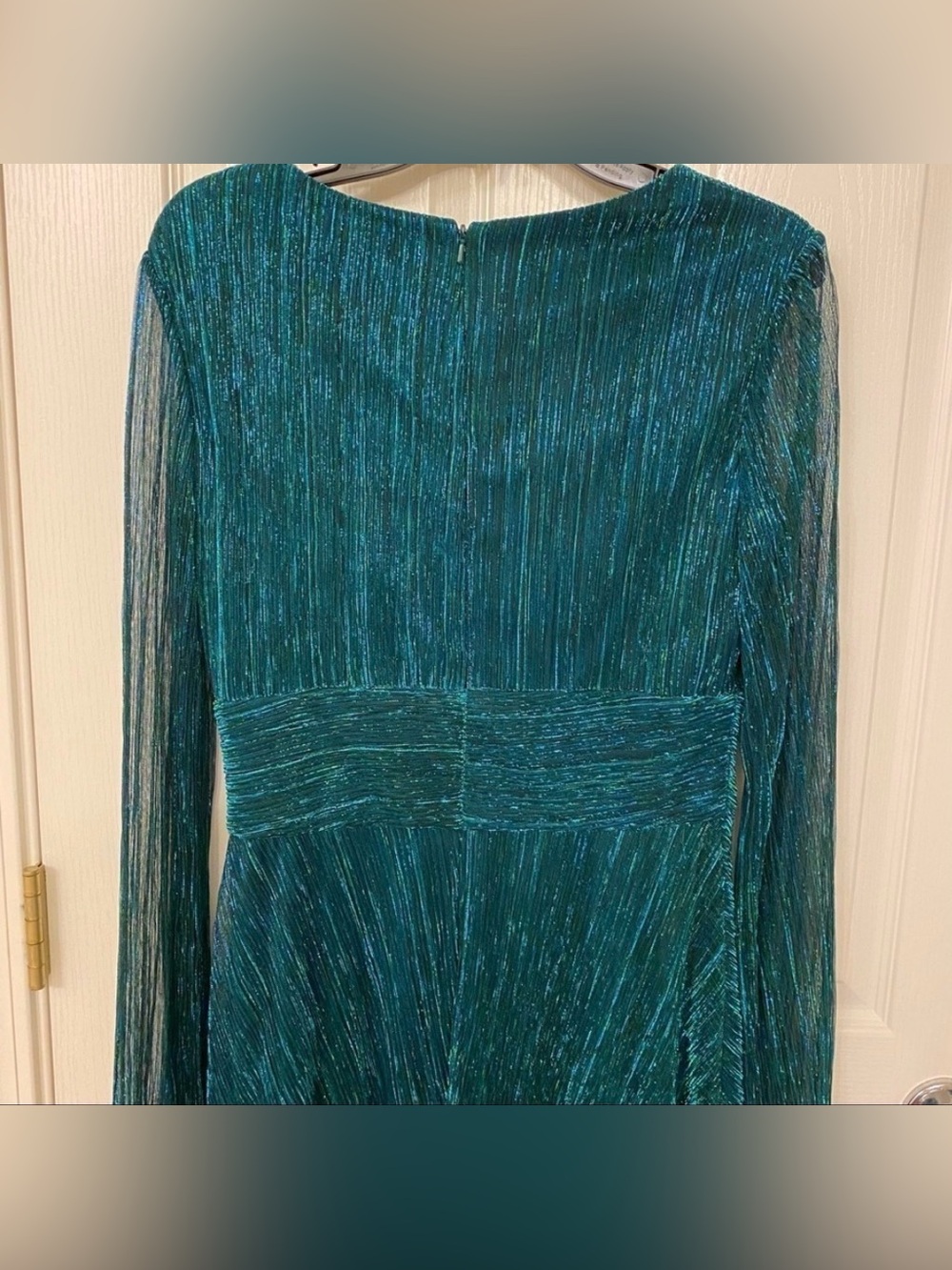 BETSY & ADAM Crinkle-Texture Sheer Long Sleeve Evening Gown in Jade Size 6. NWT. - Picture 11 of 12